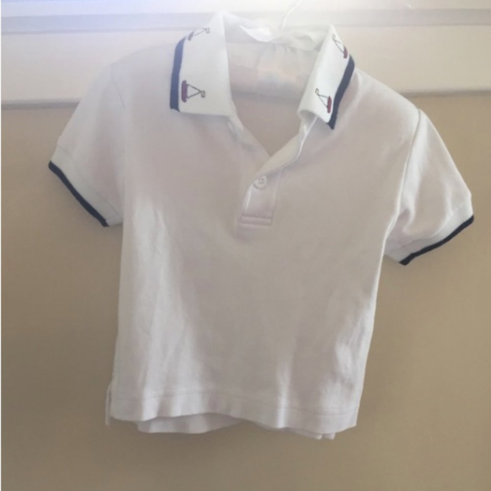 Florence Eiseman White Sailboat Polo Shirt 12 M